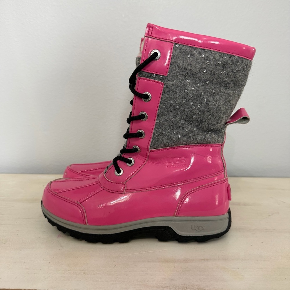UGG Pink/Grey Patent Leather Bute ll Winter Boots Size 3
